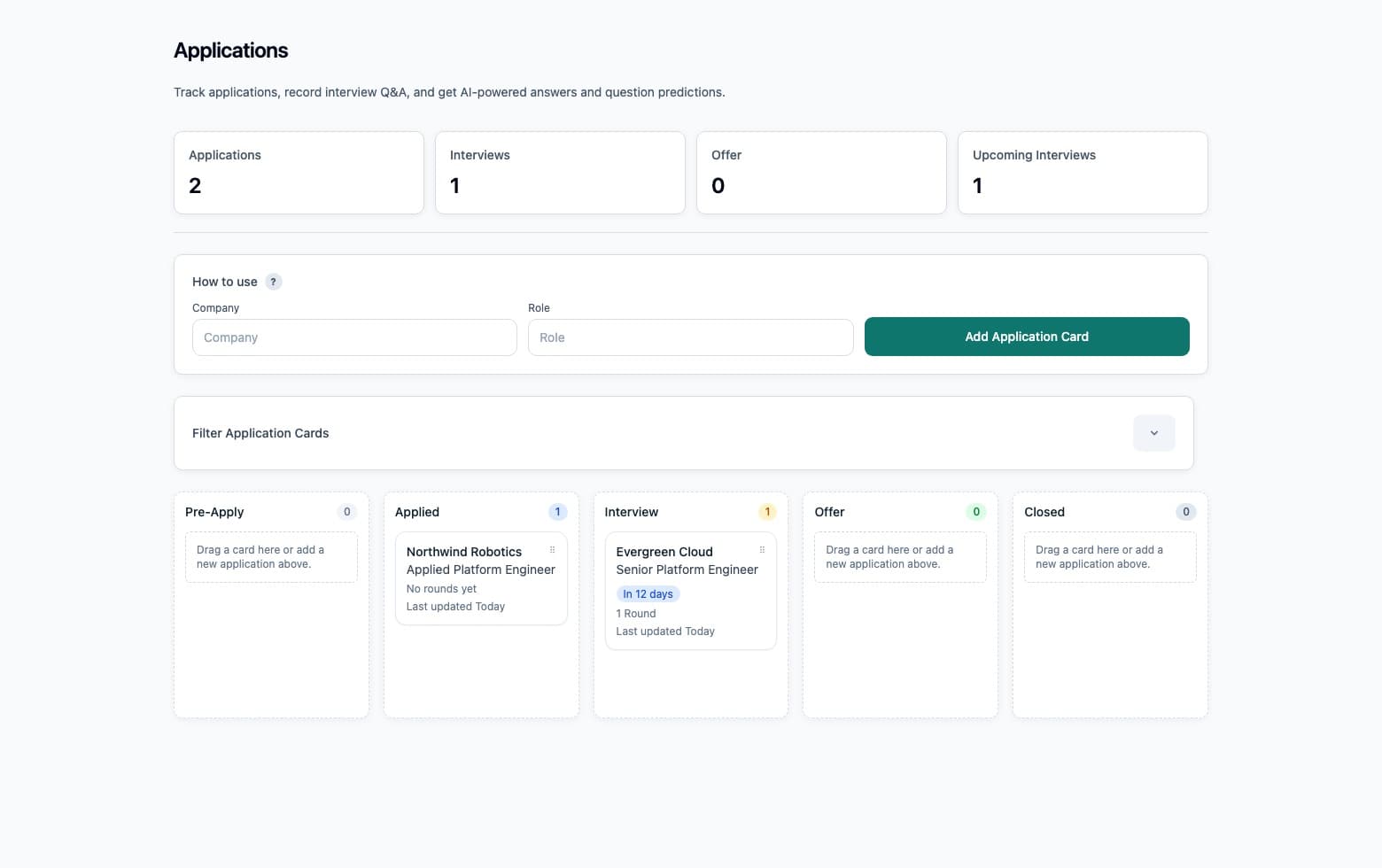 Interview Tracker - Track applications, interview rounds, and interview notes in one flow.
